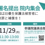 11月29日（月）に院内集会：国は旧優生保護法被害者に謝罪と補償を！（主催：強制不妊訴訟不当判決にともに立ち向かうプロジェクト）署名提出と院内集会