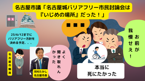 名古屋市議「名古屋城バリアフリー市民討論会は『いじめの場所』だった！」